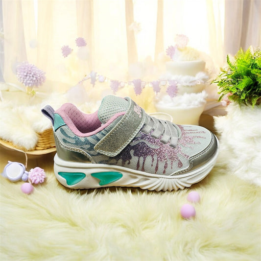 GEOX J ASSISTER Blinkende Schuhe für Kinder in Silber/Rosa Herstellernummer: J45E9COASKN C0566 ( Letzte Stück ) - Lieber Deem Billiger Shop